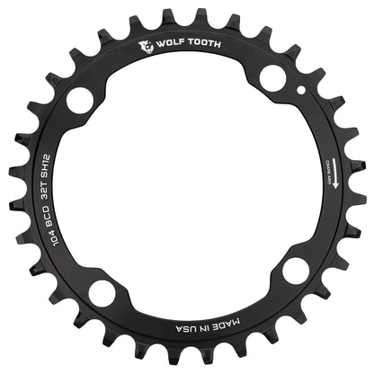 WOLF TOOTH 104 BCD 12V Shimano 4-Loch 104mm Kettenblatt Schwarz