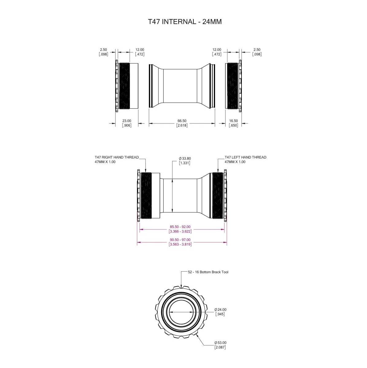 Tretlagergehäuse WOLFTOOTH T47 24mm Purple