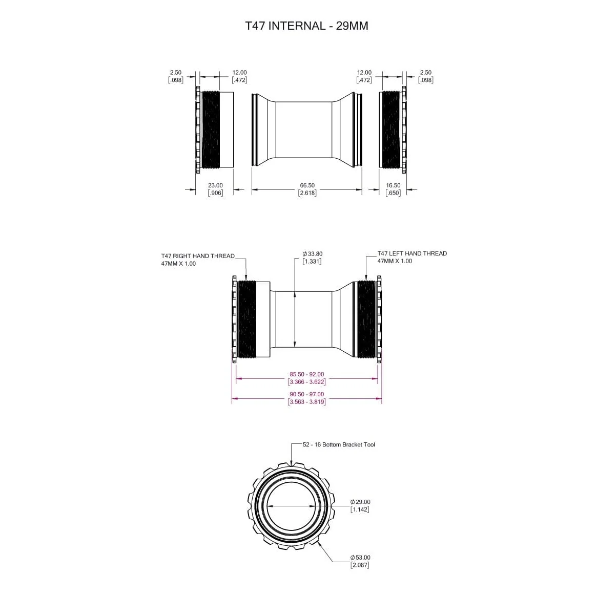 Tretlagergehäuse WOLFTOOTH T47 29mm SRAM DUB Purple
