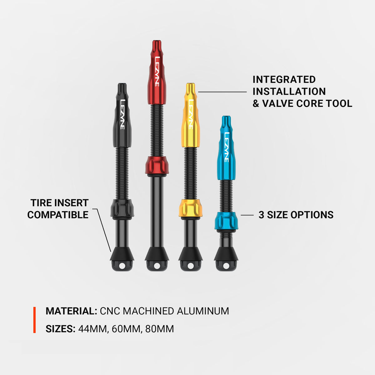 2er-Set LEZYNE CNC PRO Tubeless-Ventile 44 mm Rot