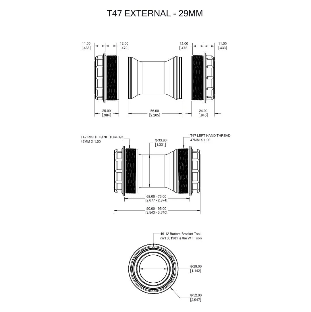 WOLFTOOTH T47 Externe 29mm SRAM DUB raw silver Pedalbox