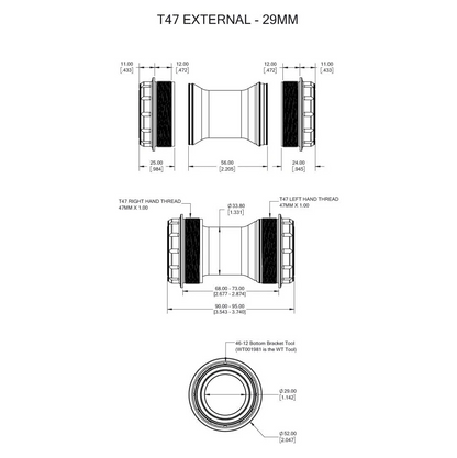 WOLFTOOTH T47 Extern-Tretlager 29mm SRAM DUB Raw Silver