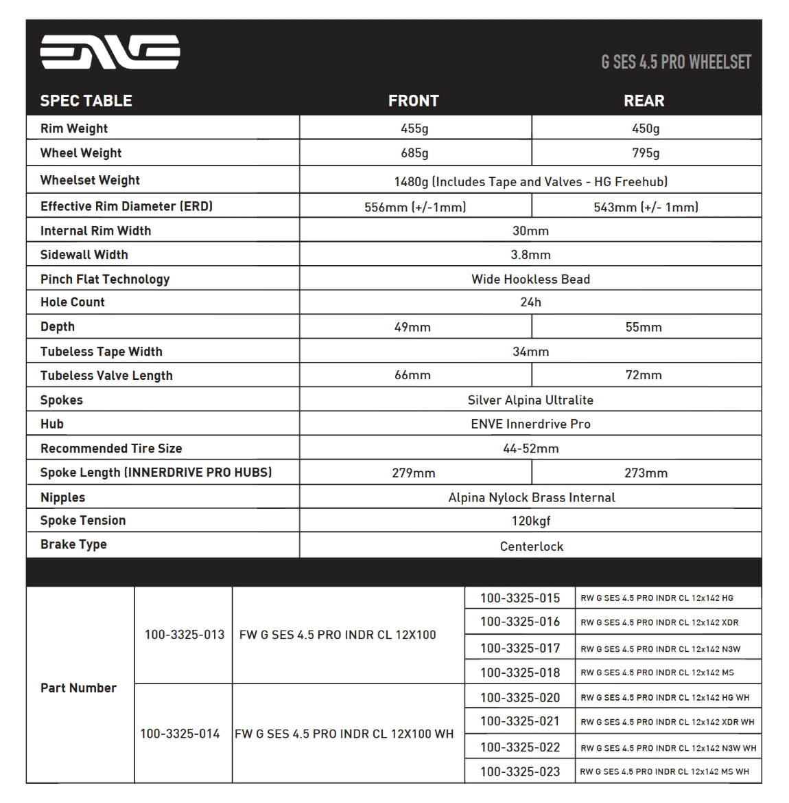 Laufrad hinten ENVE G SES 4.5 PRO Tubeless Ready (Center Lock) Schwarz