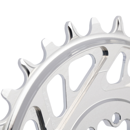 Einfachkettenblatt BURGTEC THICK THIN 12-fach BOOST Direct Mount 8 Schrauben T-Type Narrow Wide Offset 3 mm Silber