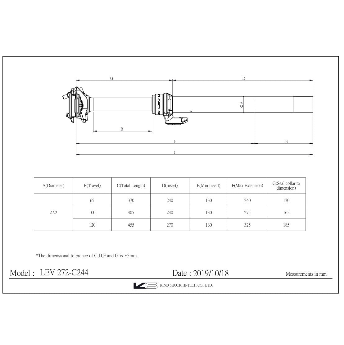 KS KIND SHOCK LEV 120mm Teleskopsattelstütze