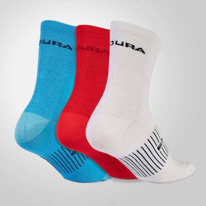 ENDURA COOLMAX RACE Socken 3 Paar Weiß/Blau/Rot