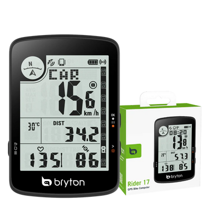 BRYTON RIDER 17E GPS-Fahrradcomputer — Gerät und Verpackung der E-Version