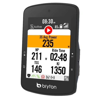 BRYTON RIDER S510E GPS-Fahrradcomputer — Bildschirm mit Leistungs- und Trainingsdaten