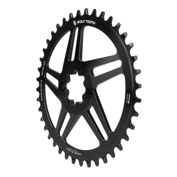 Kettenblatt Mono WOLF TOOTH DROP-STOP ST GRAVEL DM 8 Schrauben Sram Schwarz