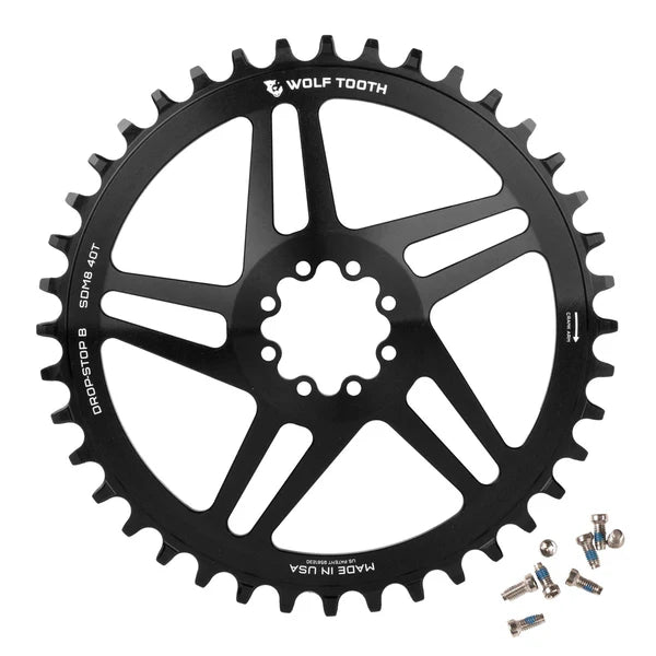 Kettenblatt Mono WOLF TOOTH DROP-STOP ST GRAVEL DM 8 Schrauben Sram Schwarz