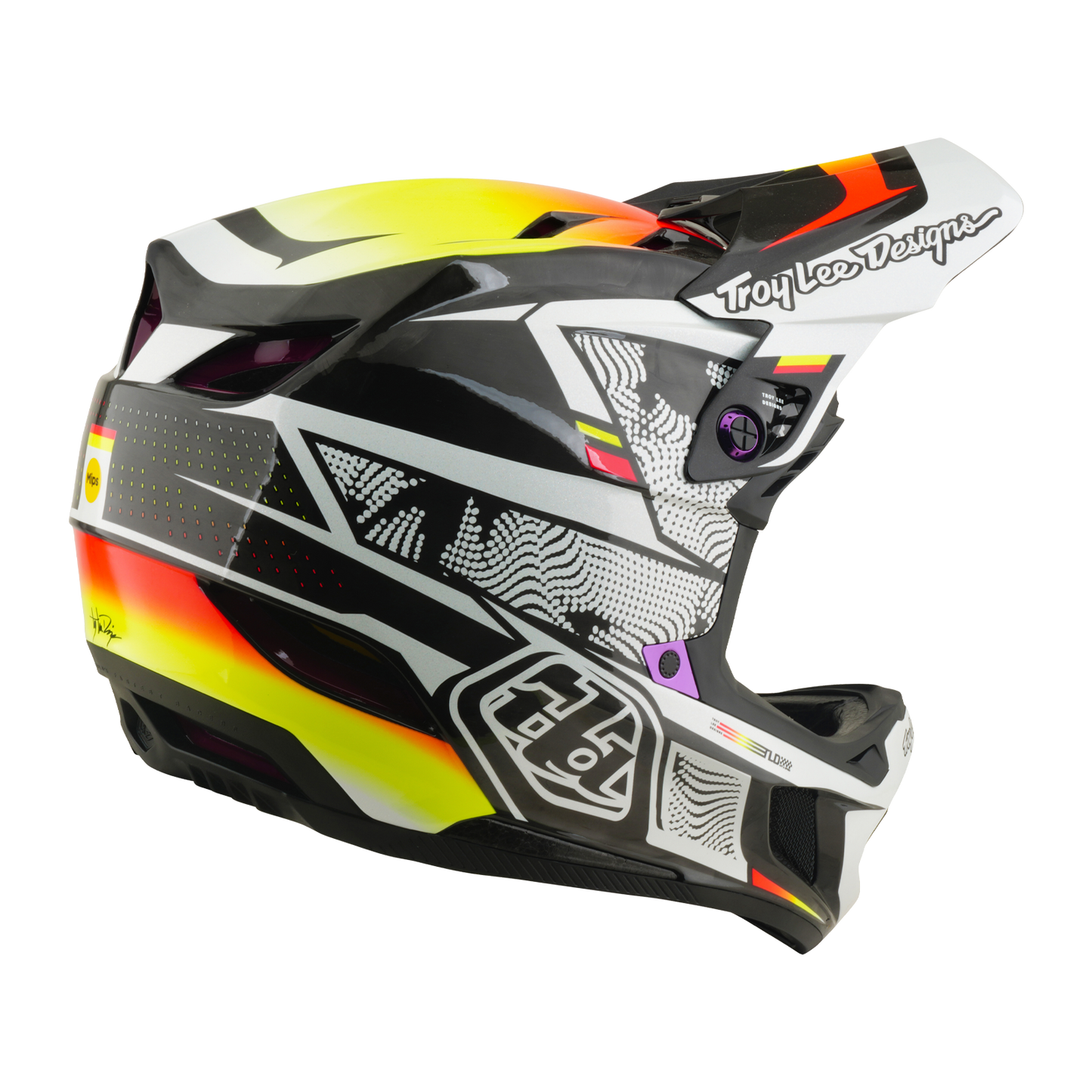 MTB-Helm TROY LEE DESIGNS D4 CARBON MIPS Lined Up Schwarz/Gelb