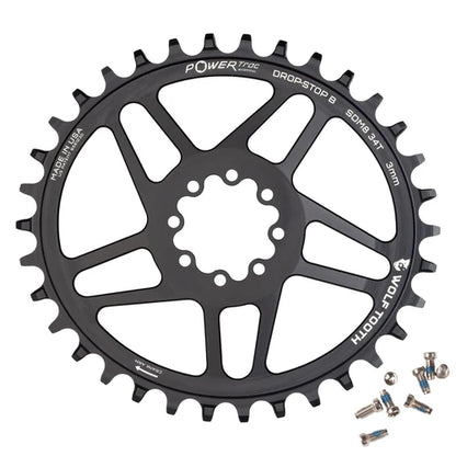 Ovales Mono-Kettenblatt WOLF TOOTH 12V SRAM Direct Mount 8 Schrauben Offset 3mm