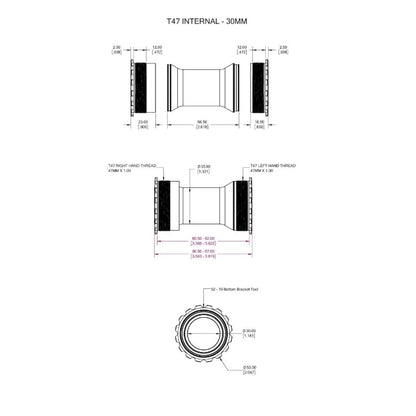 Tretlager WOLFTOOTH T47i Interne 30mm Raw Silver