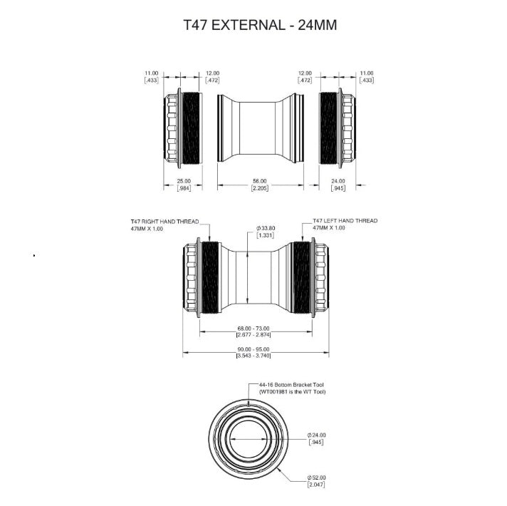 WOLFTOOTH T47 Externes Tretlagergehäuse 24mm ultraviolett purple