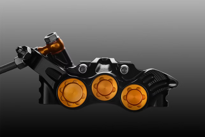 HOPE TECH 4 EVO V6Ti Bremsenpaar mit Stahlflex-Bremsleitung – limitierte Edition Schwarz/Gold
