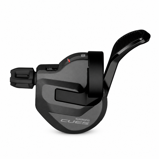 SHIMANO CUES 2-fach Schalthebel links SL-U8000-L mit Ganganzeige — Produktansicht auf weißem Hintergrund