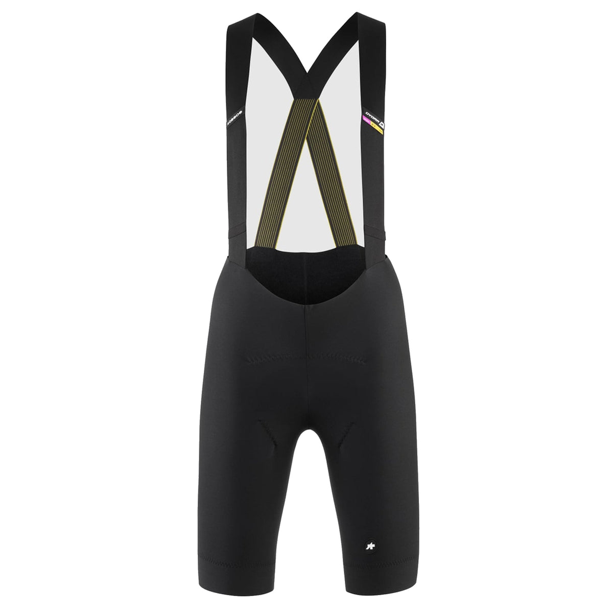 Kurze Damen-Radträgerhose ASSOS DYORA R SPRING FALL in Schwarz — weißer Hintergrund, 2000 x 2000