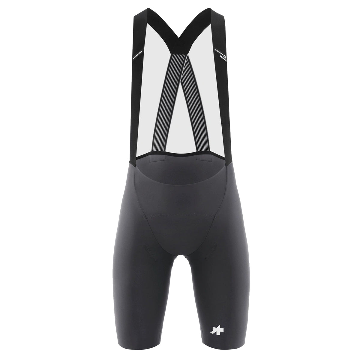 Kurze Trägerhose ASSOS EQUIPE R S11 in Grau — weißer Hintergrund, 2000 x 2000