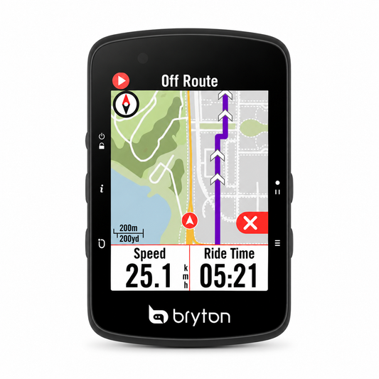 BRYTON RIDER 650 E GPS-Fahrradcomputer — Vorderansicht auf weißem Hintergrund