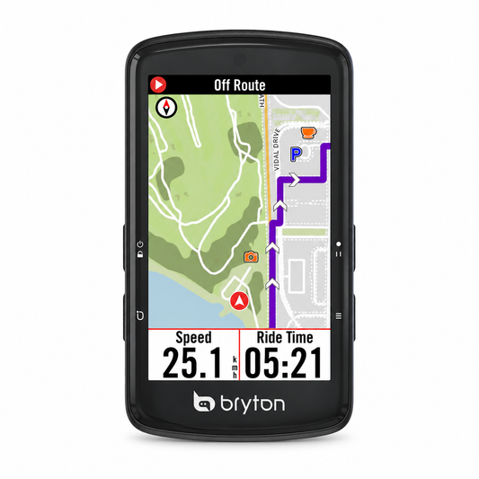BRYTON RIDER S810E GPS-Fahrradcomputer — Vorderansicht auf weißem Hintergrund