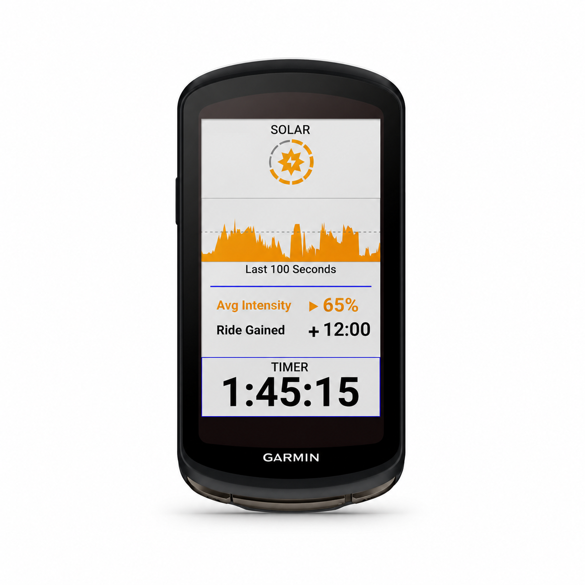 GARMIN EDGE 1040 SOLAR GPS-Fahrradcomputer — Vorderansicht auf weißem Hintergrund