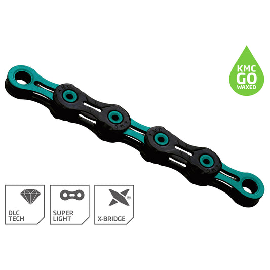 11V KMC DLC11 Waxed Kette Schwarz/Celeste