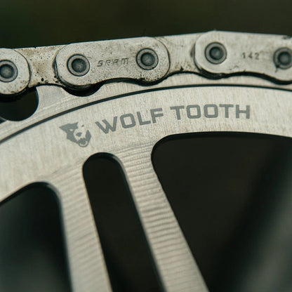 Mono-Kettenblatt WOLF TOOTH DROP-STOP B DM 8 Schrauben Sram Eagle Boost Offset 3mm Raw Silver