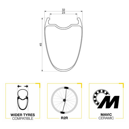 Laufradsatz MAVIC COSMIC ULTIMATE 45 DISC Tubeless Ready (Center Lock)