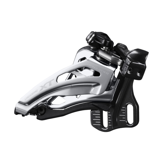 SHIMANO DEORE XT Umwerfer FD-M8020, 2x11-fach, Typ E — Ansicht 1 auf weißem Hintergrund