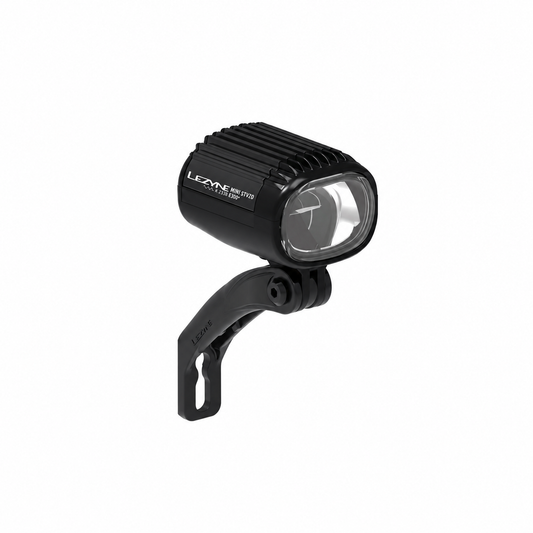 LEZYNE E-BIKE E-MINI STVZO E300+ Frontleuchte in Schwarz — Produktansicht auf weißem Hintergrund