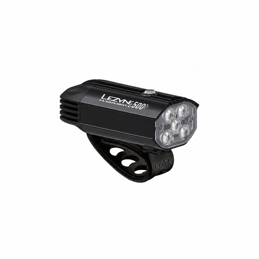 LEZYNE FUSION DRIVE 500+ Frontleuchte in Schwarz — Produktansicht auf weißem Hintergrund