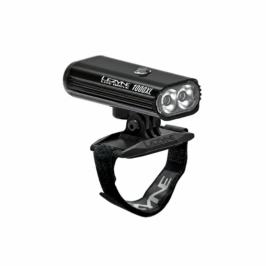 LEZYNE HELMET LITE DRIVE 1000XL Frontleuchte in Schwarz — Produktansicht auf weißem Hintergrund
