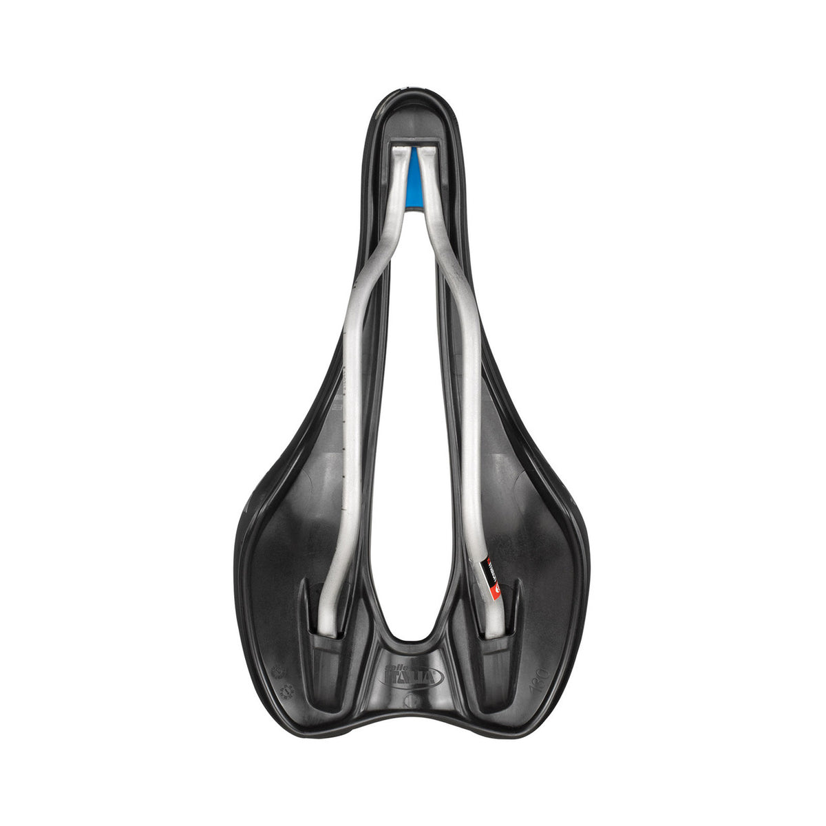 Sattel SELLE ITALIA SLR BOOST ENDURANCE SUPERFLOW S mit Ti316-Sattelstreben, Schwarz — Unteransicht mit Ti316-Sattelstreben