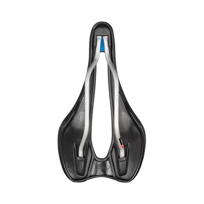Sattel SELLE ITALIA SLR BOOST ENDURANCE SUPERFLOW S mit Ti316-Sattelstreben, Schwarz — Unteransicht mit Ti316-Sattelstreben