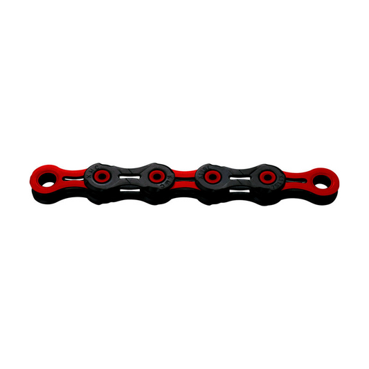 KMC 11-fach-Kette DLC11 Waxed Schwarz/Rot, gewachst — Produktfoto auf weißem Hintergrund