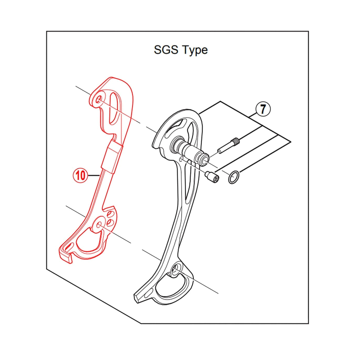 Langes inneres Schaltkäfigblech für SHIMANO XT RD-M772 SGS Schaltwerk — Originalabbildung vor weißem Hintergrund