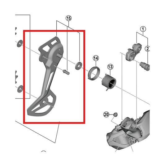 Äußeres Schaltkäfigblech für SHIMANO RD-M8150-11/12 SGS Schaltwerk — Originalabbildung vor weißem Hintergrund
