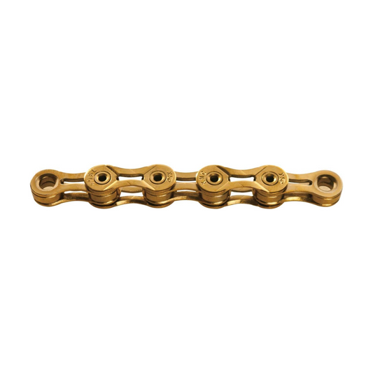 KMC X9SL Ti-N Kette, 9-fach, Gold — Produktfoto vor weißem Hintergrund