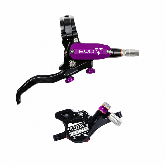 HOPE TECH 4 EVO TRIAL ZONE N9 Bremse in Violett — Bremshebel und Bremssattel vor weißem Hintergrund