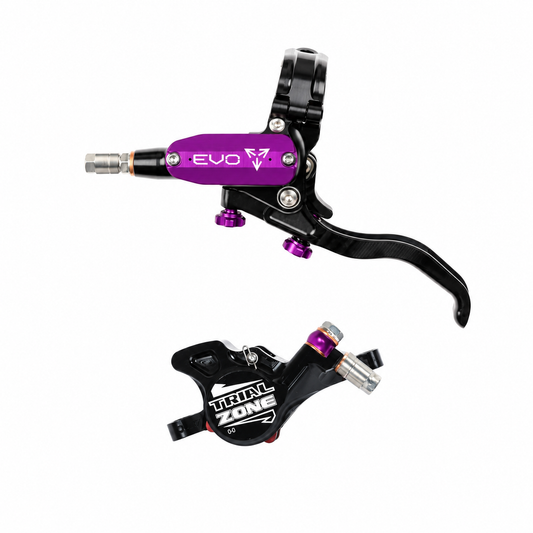 HOPE TECH 4 EVO TRIAL ZONE N9 Bremse in Violett — Bremshebel und Bremssattel vor weißem Hintergrund
